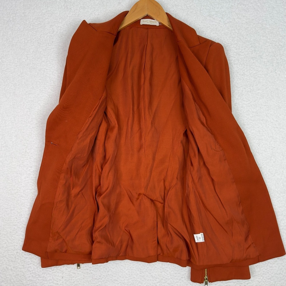 Ramy Brook Womens Blazer 0 Rust Orange Gold Zip Detail Flare Sleeve Jacket - Picture 7 of 16